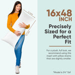 Pillowflex Synthetic Down Pillow Insert - 16x48 Down Alternative Pillow, Ultra Soft, Large Rectangle Body Sleeping Pillow, Lumbar, Long, Back - 1 Decorative Pillow Form
