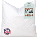24x24 square pillow insert on bed