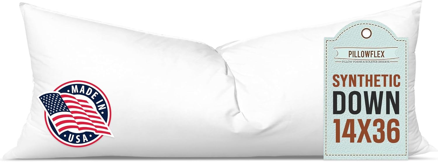 Pillowflex Synthetic Down Pillow Insert - 14x36 Down Alternative Pillow, Ultra Soft, Large Rectangle Body Sleeping Pillow, Lumbar, Long, Back - 1 Decorative Pillow Form