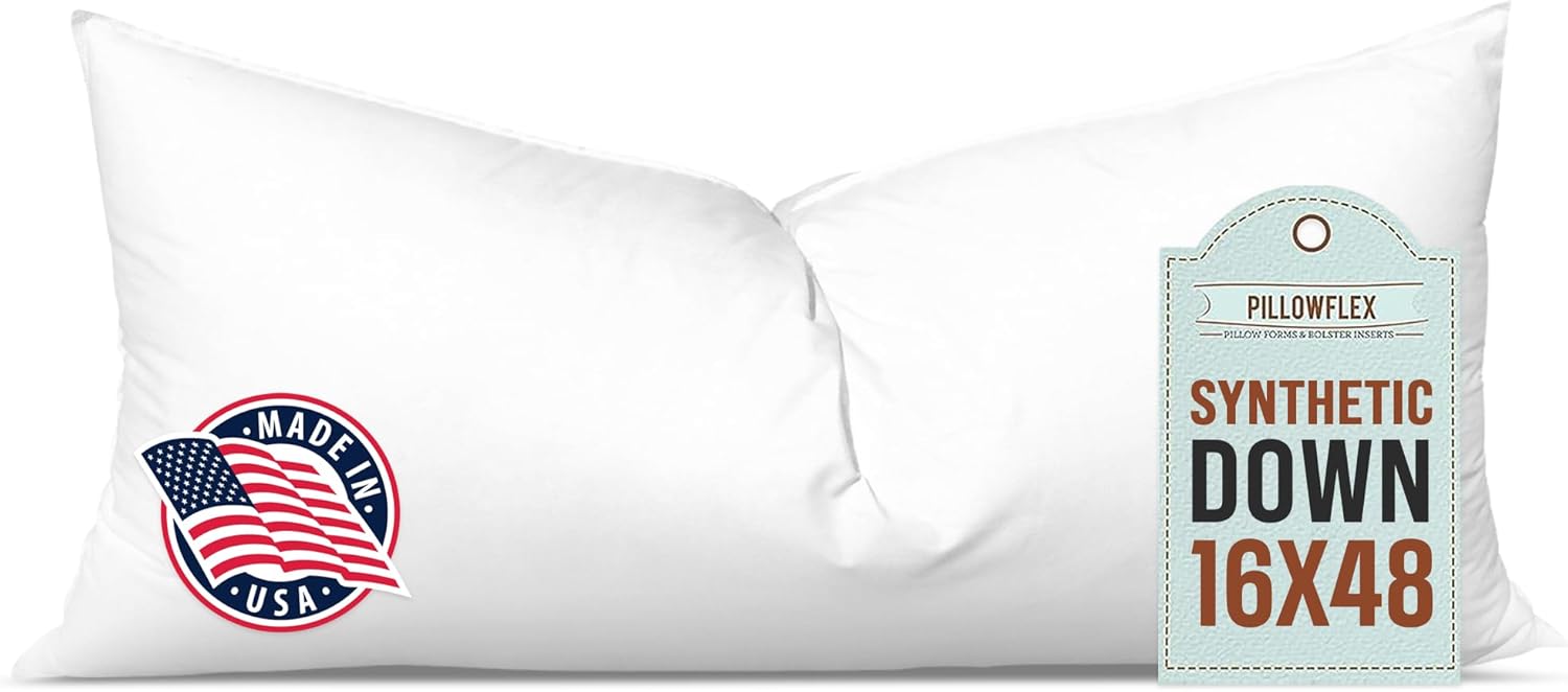 Pillowflex Synthetic Down Pillow Insert - 16x48 Down Alternative Pillow, Ultra Soft, Large Rectangle Body Sleeping Pillow, Lumbar, Long, Back - 1 Decorative Pillow Form