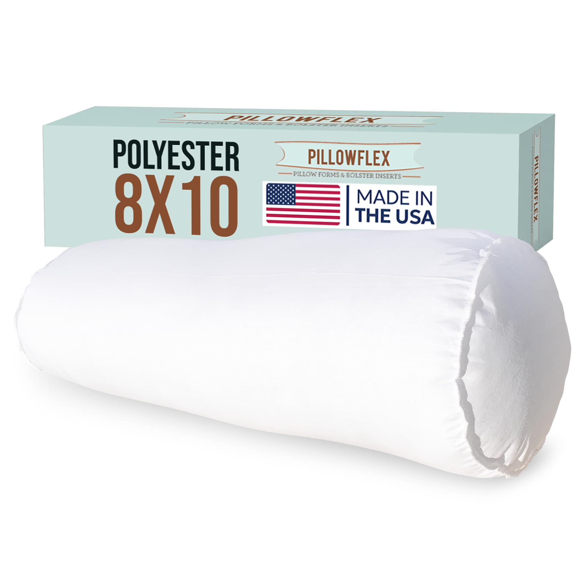 Pillowflex Bolster Pillow 8 Inch - Round Roll Pillow Bolster Insert, Plush Polyester-Filled Insert for Decorative Shams, Odorless, Lint and Dust-Free Polyester Filling, No Lumps - (White)