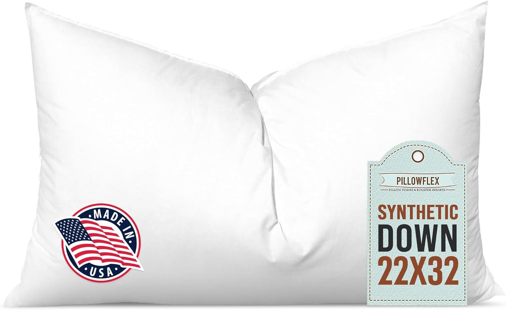 Pillowflex Synthetic Down Pillow Insert - 22x32 Down Alternative Pillow, Ultra Soft Oversized Queen Bed Sleeping Pillow, Large Rectangle Sham - 1 Decorative Pillow Form