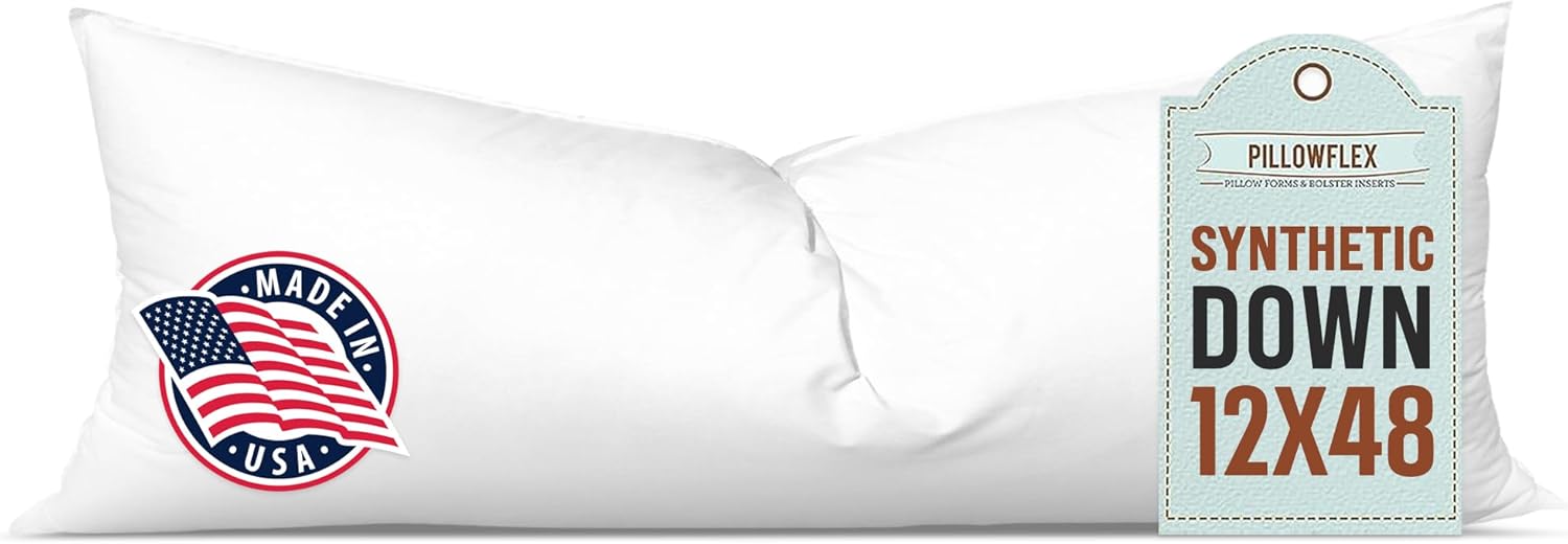 Pillowflex Synthetic Down Pillow Insert - 12x48 Down Alternative Pillow, Ultra Soft, Large Rectangle Body Sleeping Pillow, Lumbar, Long, Back - 1 Decorative Pillow Form