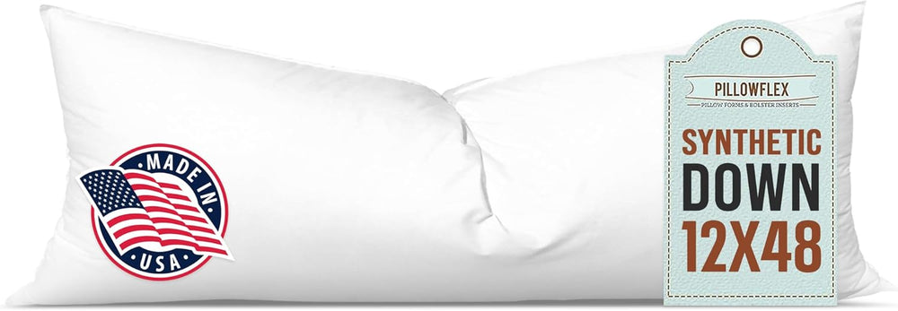 Pillowflex Synthetic Down Pillow Insert - 12x48 Down Alternative Pillow, Ultra Soft, Large Rectangle Body Sleeping Pillow, Lumbar, Long, Back - 1 Decorative Pillow Form