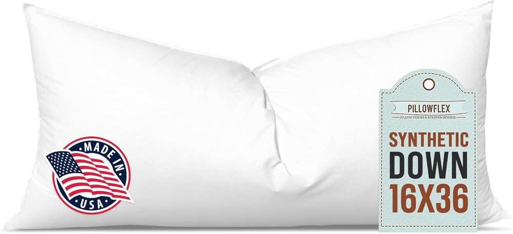 Pillowflex Synthetic Down Pillow Insert - 16x36 Down Alternative Pillow, Ultra Soft, Large Rectangle Body Sleeping Pillow, Lumbar, Long, Back - 1 Decorative Pillow Form