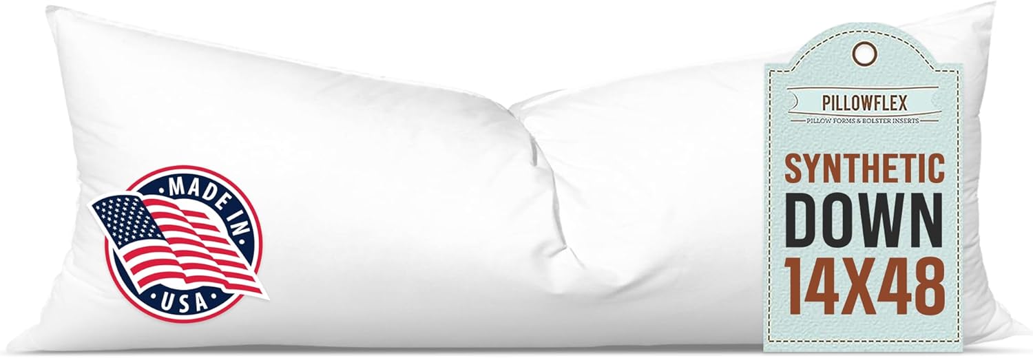 Pillowflex Synthetic Down Pillow Insert - 14x48 Down Alternative Pillow, Ultra Soft, Large Rectangle Body Sleeping Pillow, Lumbar, Long, Back - 1 Decorative Pillow Form