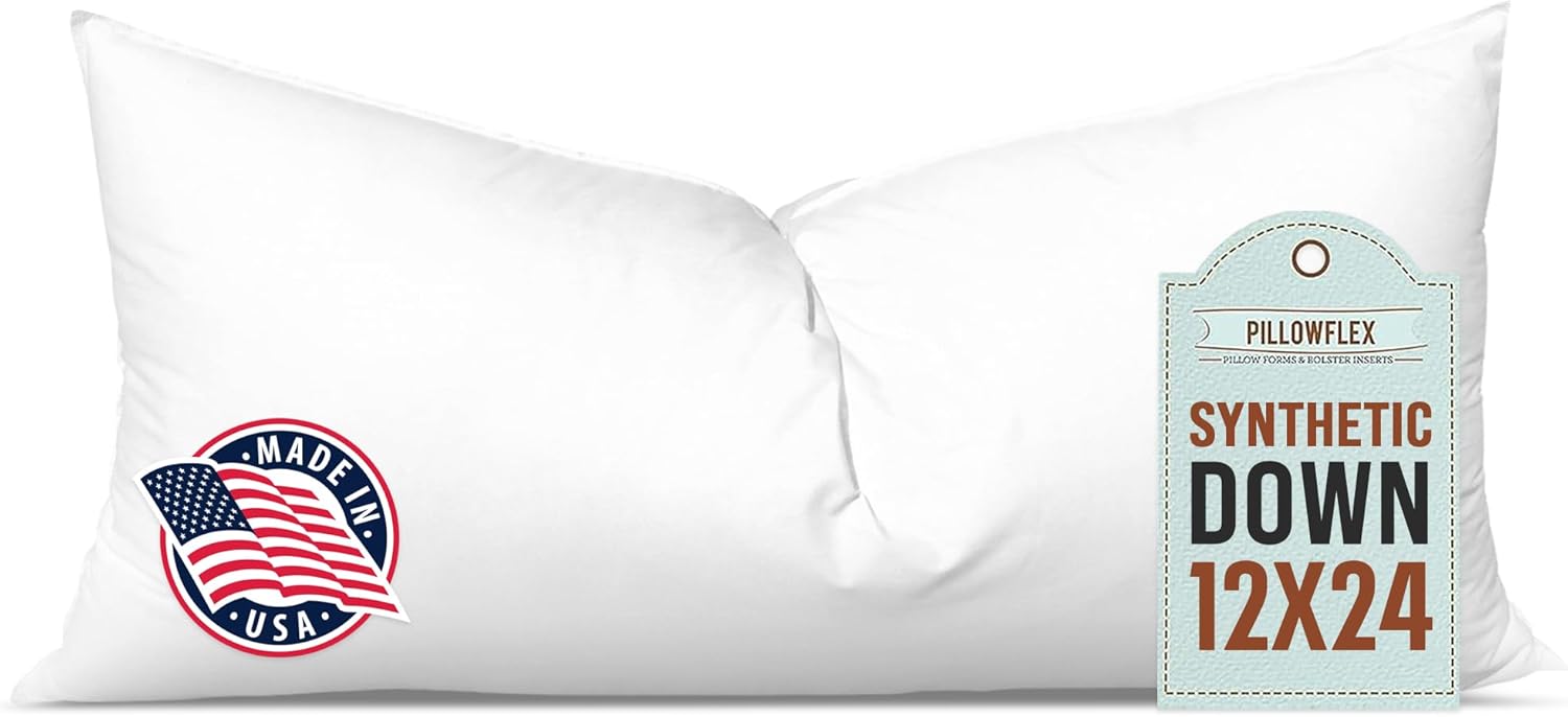 Pillowflex Synthetic Down Pillow Insert - 12x24 Down Alternative Pillow, Ultra Soft, Large Rectangle, Lumbar, Travel, Neck, Sleeping Pillow - 1 Decorative Pillow Form
