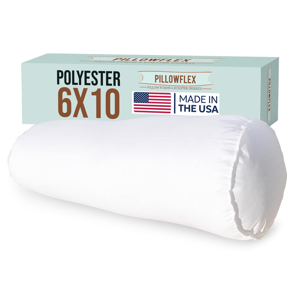 Pillowflex Bolster Pillow - 6 Inch - Plush Polyester-Filled Insert for Decorative Shams - Odorless, Lint and Dust-Free Polyester Filling, No Lumps, Poly-Cotton Shell for Decorative Shams (White, Round)