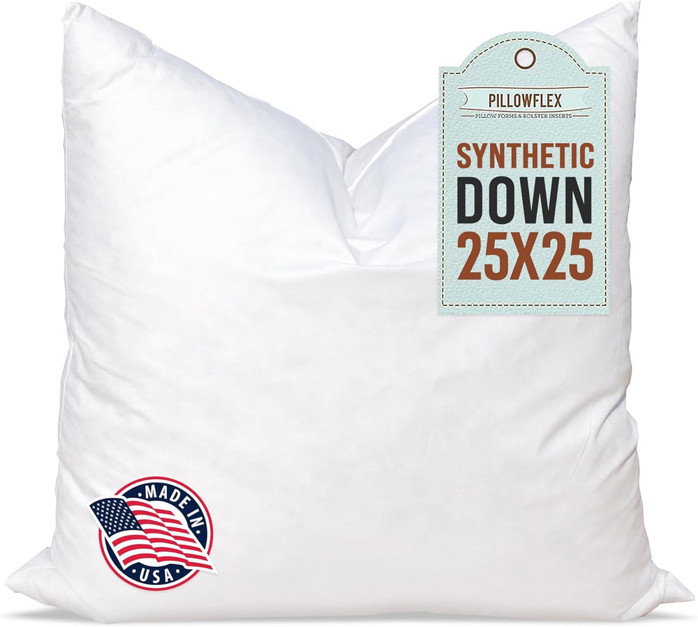 Pillowflex Synthetic Down Pillow Insert - 25x25 Euro Down Alternative, Ultra Soft Large Square European Throw Pillow, Bed Sham- 1 Decorative Form