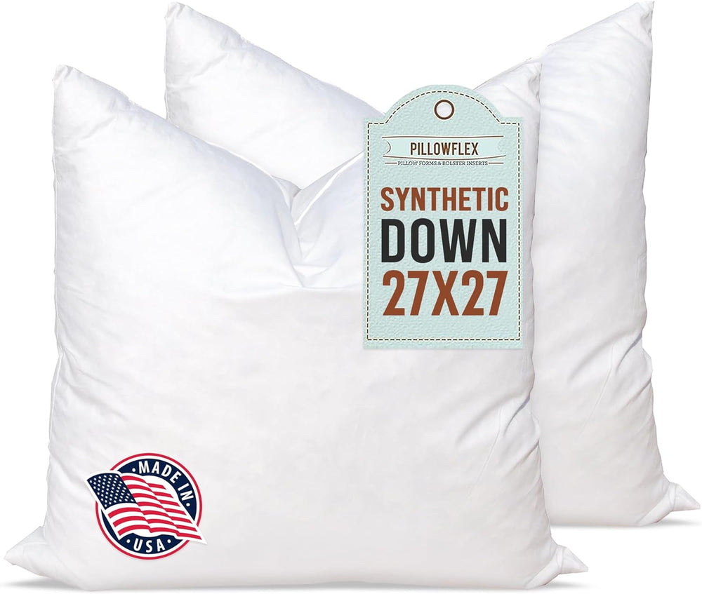 Pillowflex Synthetic Down Alternative Pillow Inserts for Shams - Comfy Pillows for Sleeping, Perfect Pillow & Best Sleeping Pillows, Handmade Down Alternative Throw Pillow Inserts - (27x27 Set of 2)