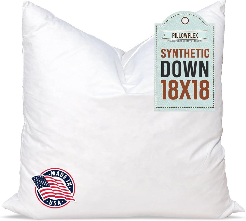 Pillowflex Synthetic Down Pillow Insert - 18x18 Down Alternative, Ultra Soft Throw Pillow, Couch Sham, Bed Sleeping Accent Pillow - 1 Decorative Accent Form